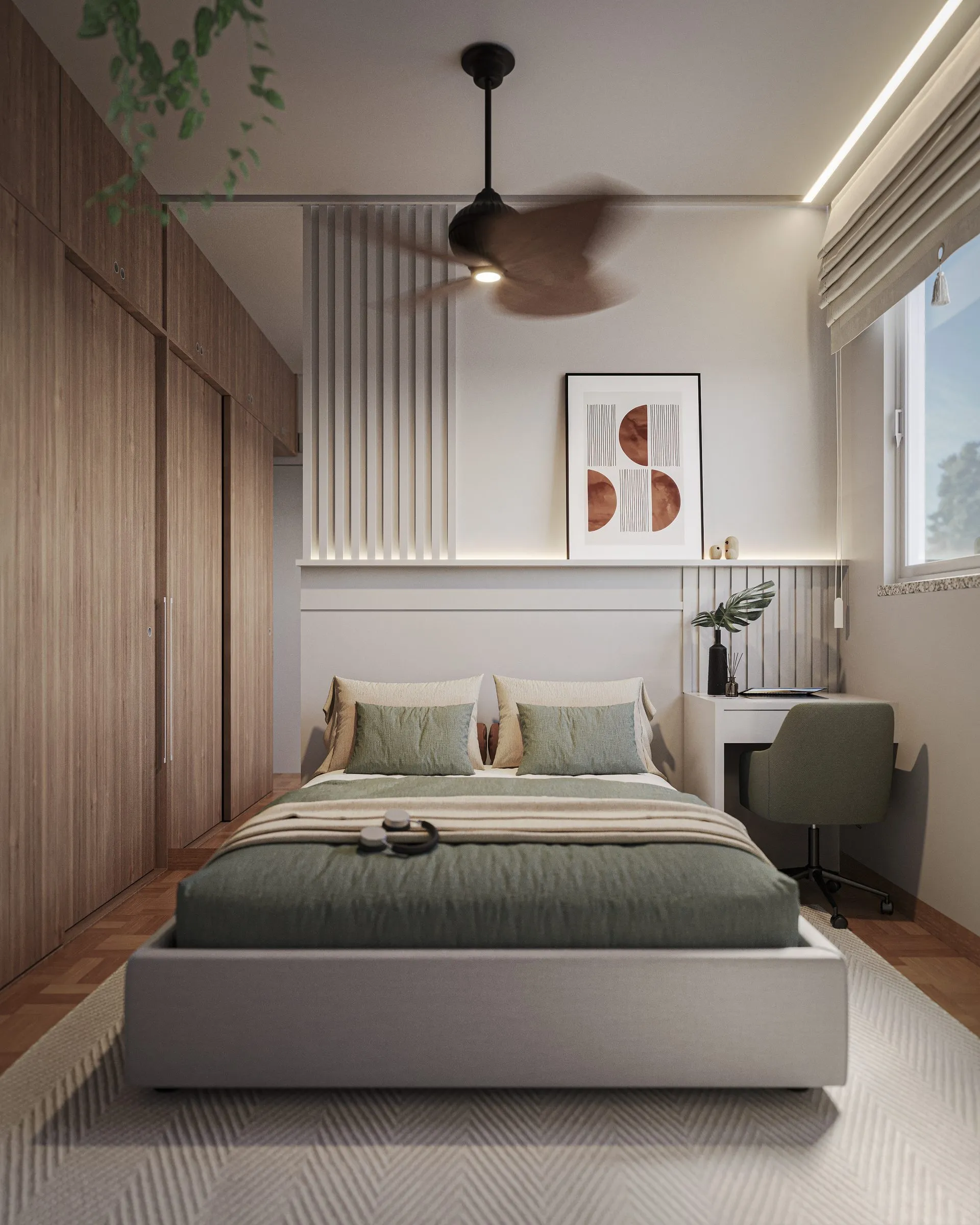 Quarto de casal com home office