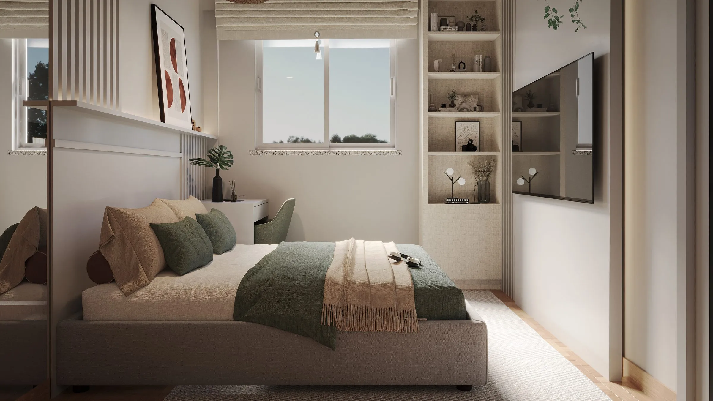 Marcenaria contínua da parede da cama ao armário